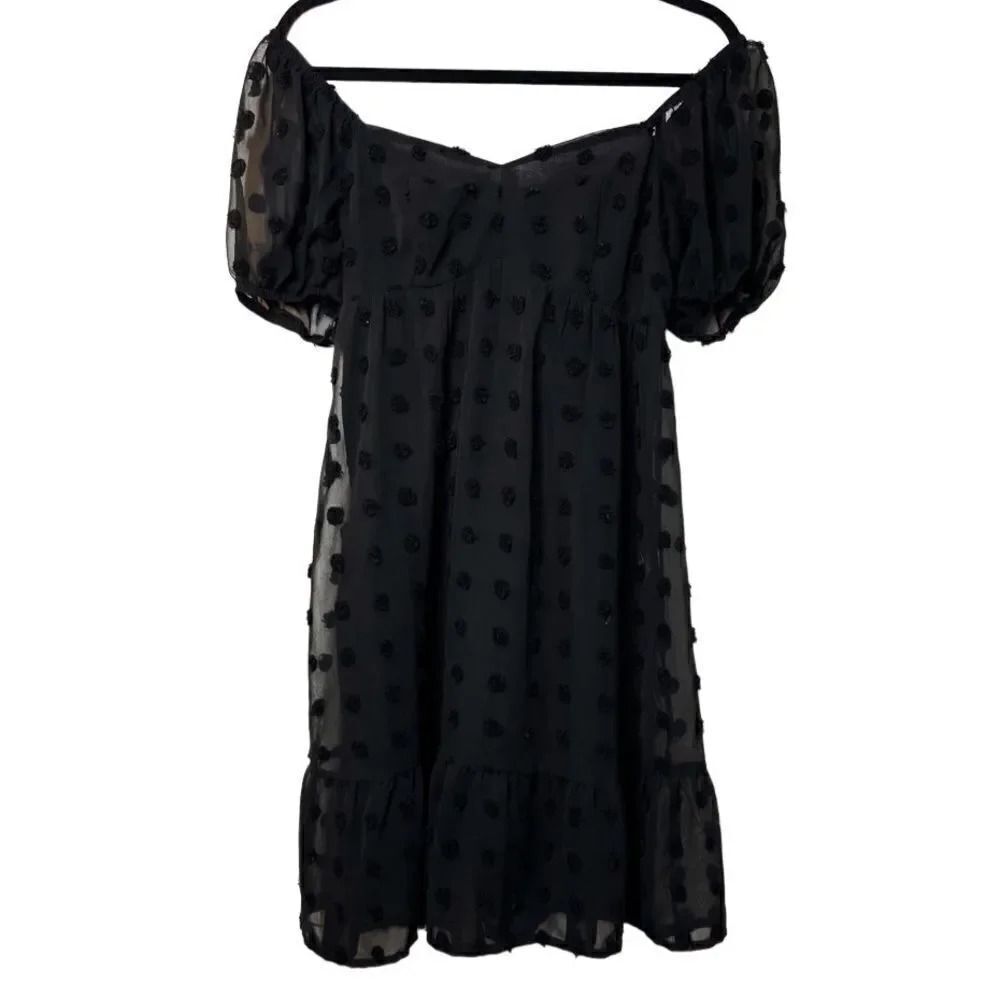 Belongsci Dotted Sweetheart Neckline Mini Dress Black Size Small